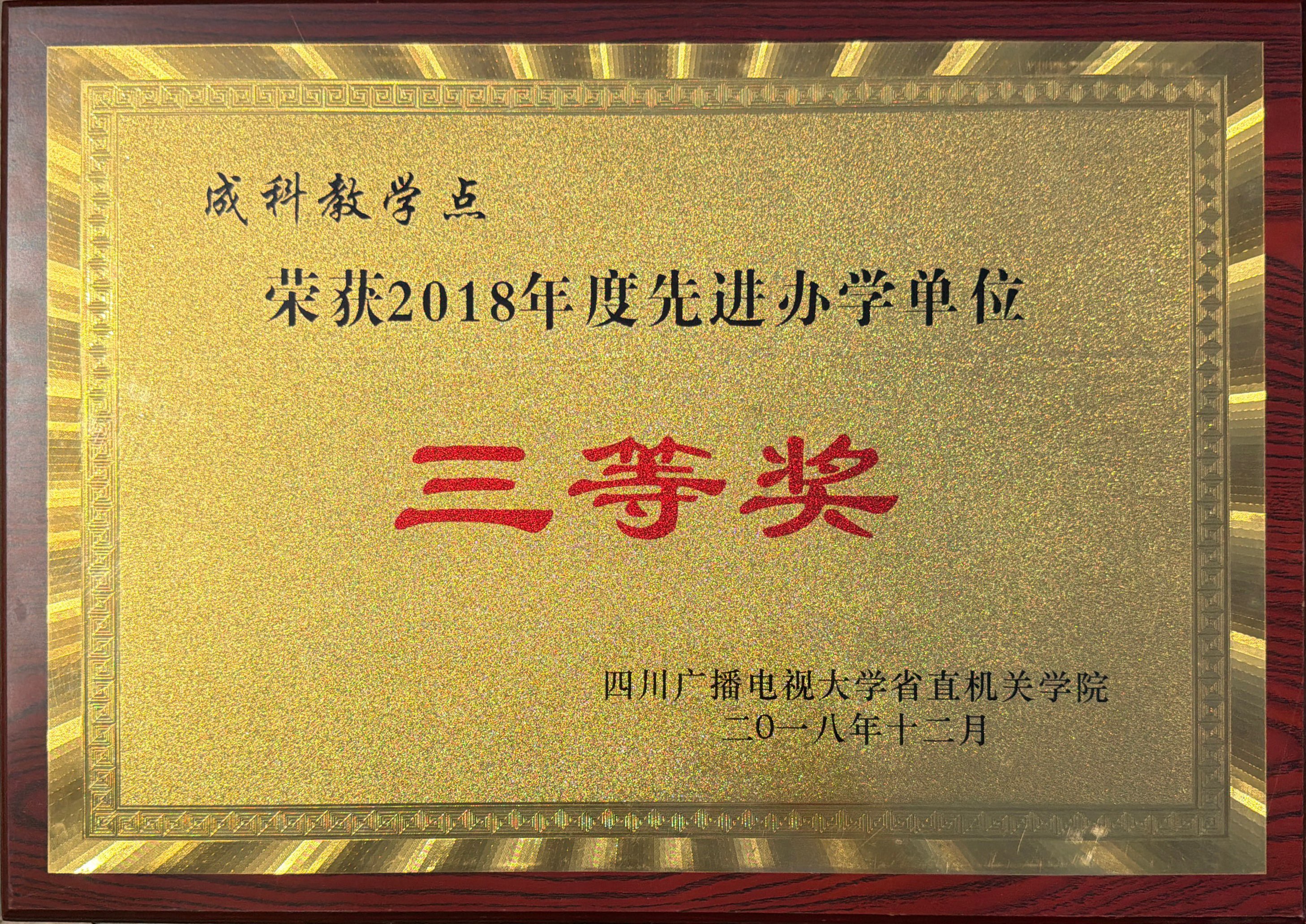 成科教学点荣获2018年度先进办学单位
